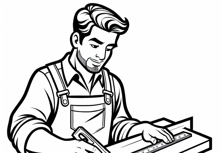 El carpintero mide con una cinta métrica - dibujo para colorear gratis El carpintero mide con una cinta métrica - Imagen para colorear gratuita