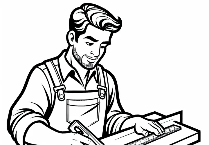Tukang kayu mengukur dengan mistar - Gambar untuk diwarnai gratis
