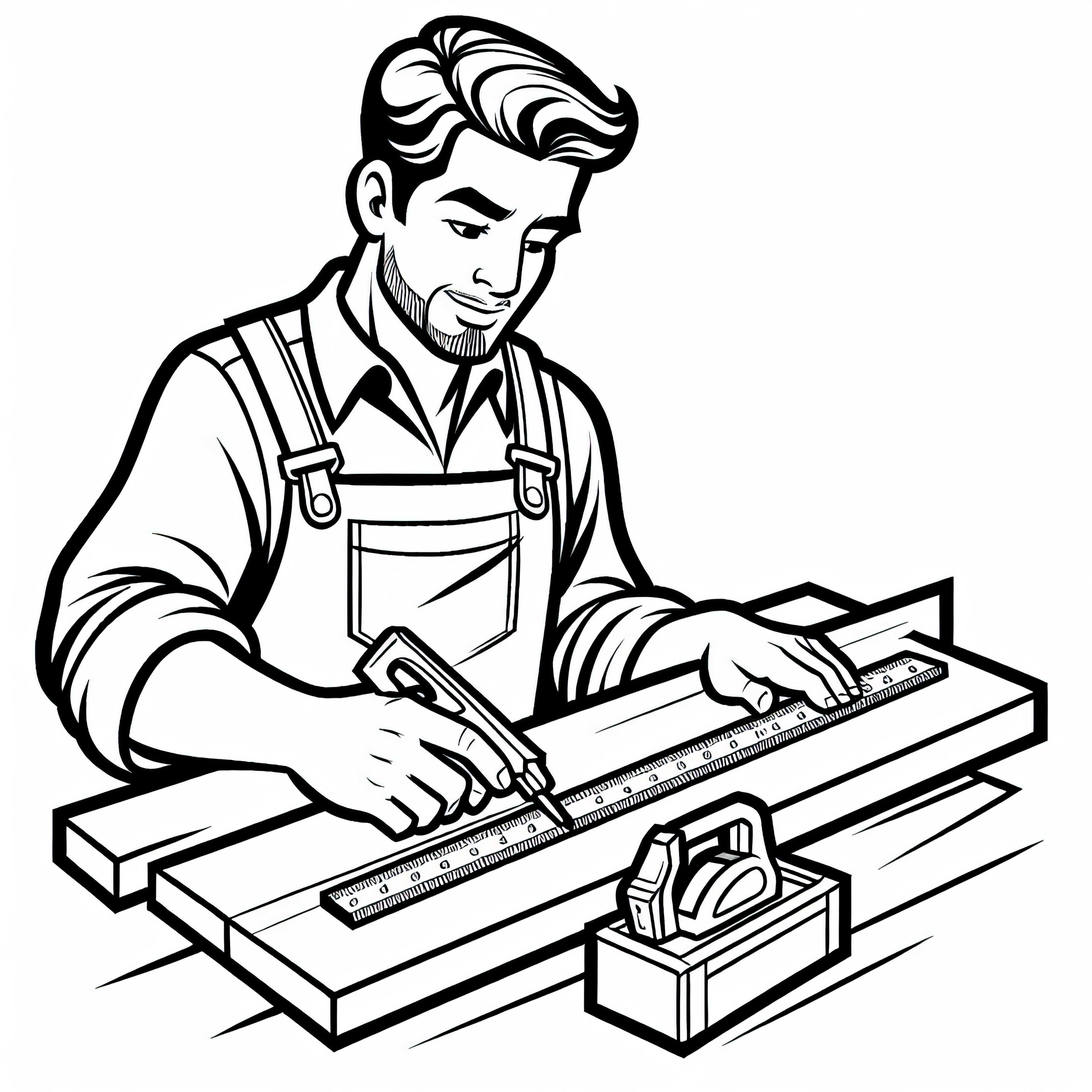 El carpintero mide con una cinta métrica - Dibujo para colorear gratis