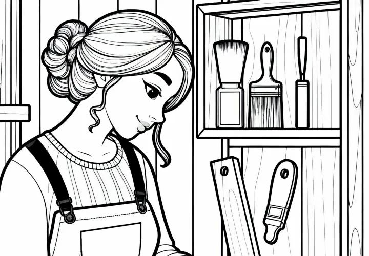 Gambar mewarnai seorang tukang kayu perempuan dengan rak gratis untuk diunduh