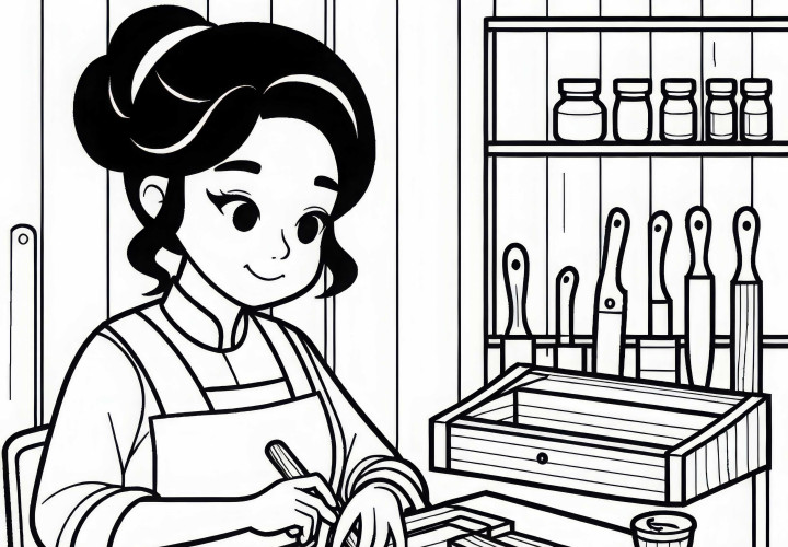 La carpintera fabrica muebles de madera en el taller - dibujo para colorear gratuito La carpintera fabrica muebles de madera en el taller - Dibujo para colorear gratis