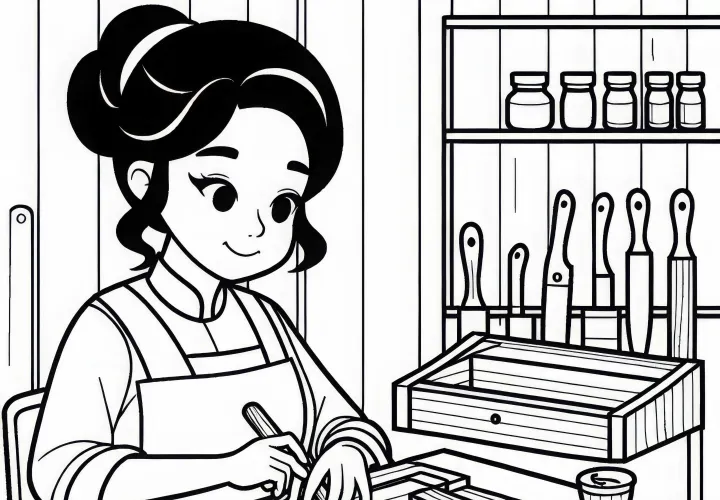 Tukang kayu membuat furnitur kayu di bengkel - Gambar untuk mewarnai gratis