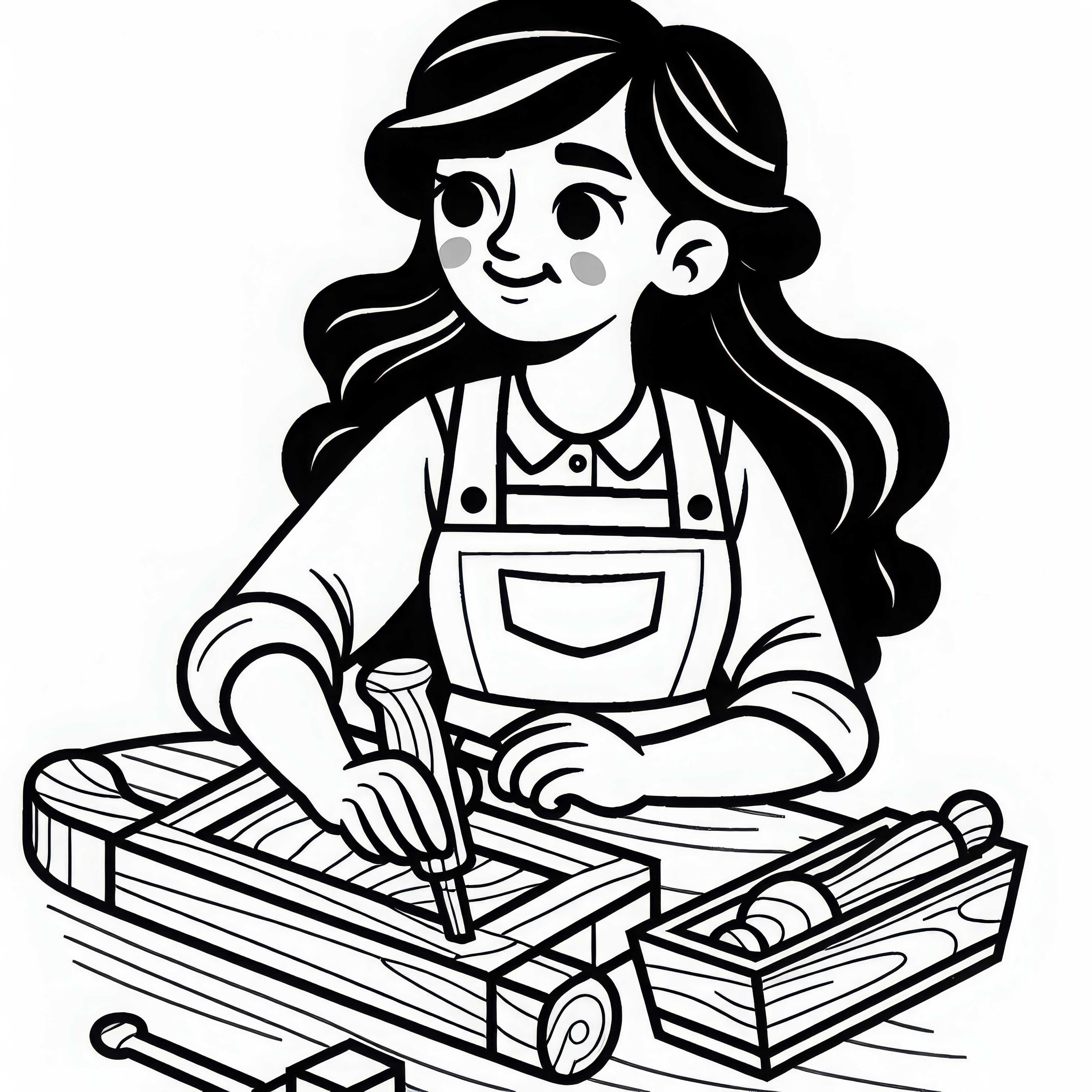 La carpintera crea una escultura de madera como dibujo para colorear gratis