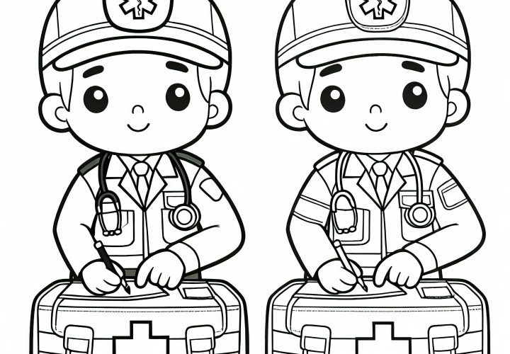 Dessin à colorier ambulancier simple gratuit Image à colorier de secouriste facile gratuit