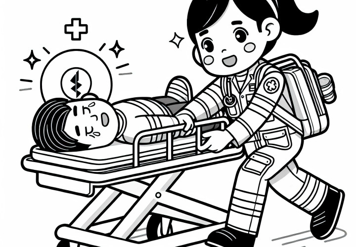 Un ambulancier transporte une personne blessée sur une civière – Dessin à colorier gratuit Un ambulancier transporte une personne blessée sur une civière - Dessin à colorier gratuit
