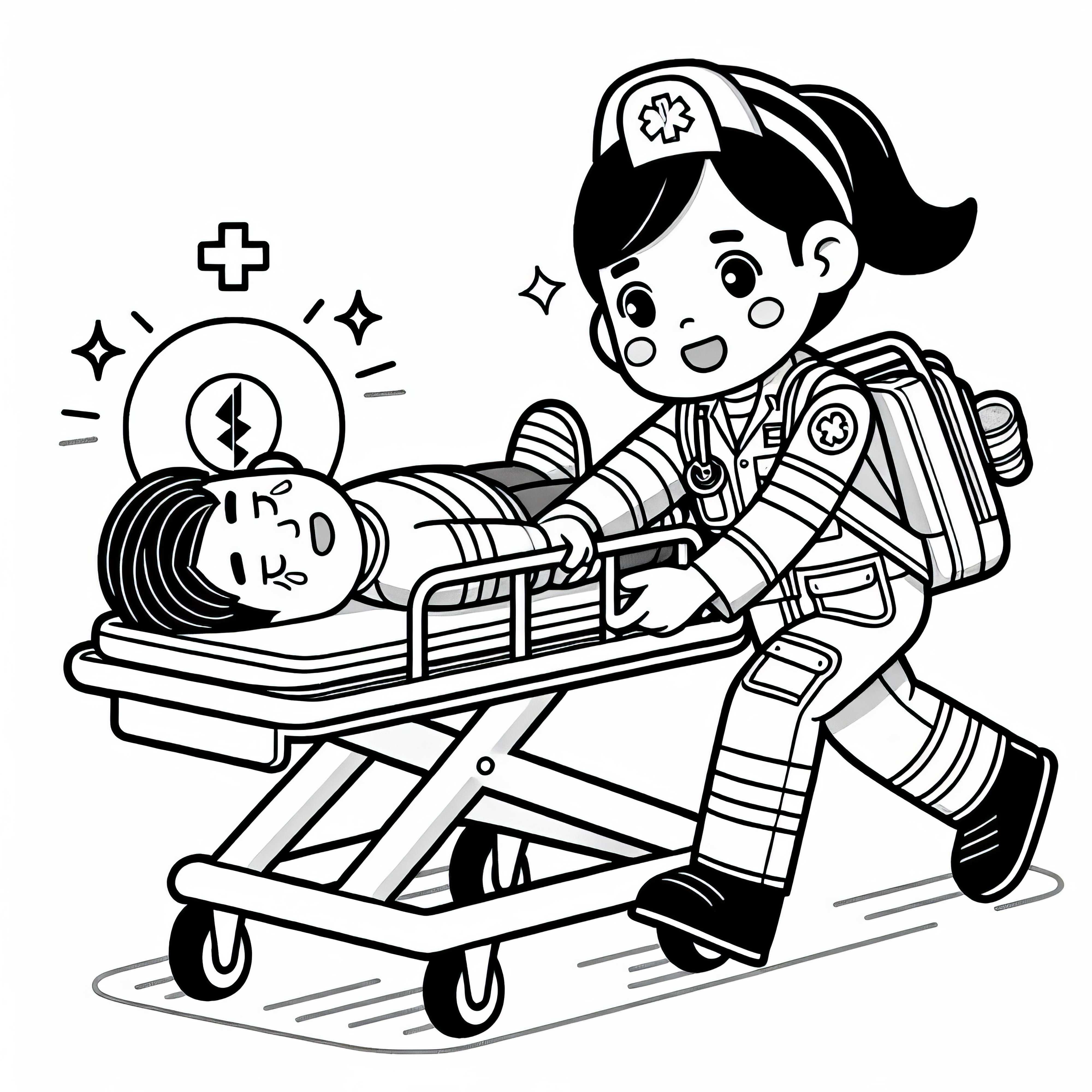 Un ambulancier transporte une personne blessée sur une civière – Dessin à colorier gratuit