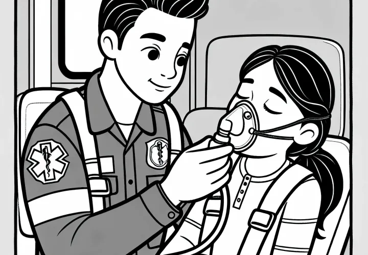 Le secouriste donne de l'oxygène à la patiente – Modèle de coloriage gratuit
