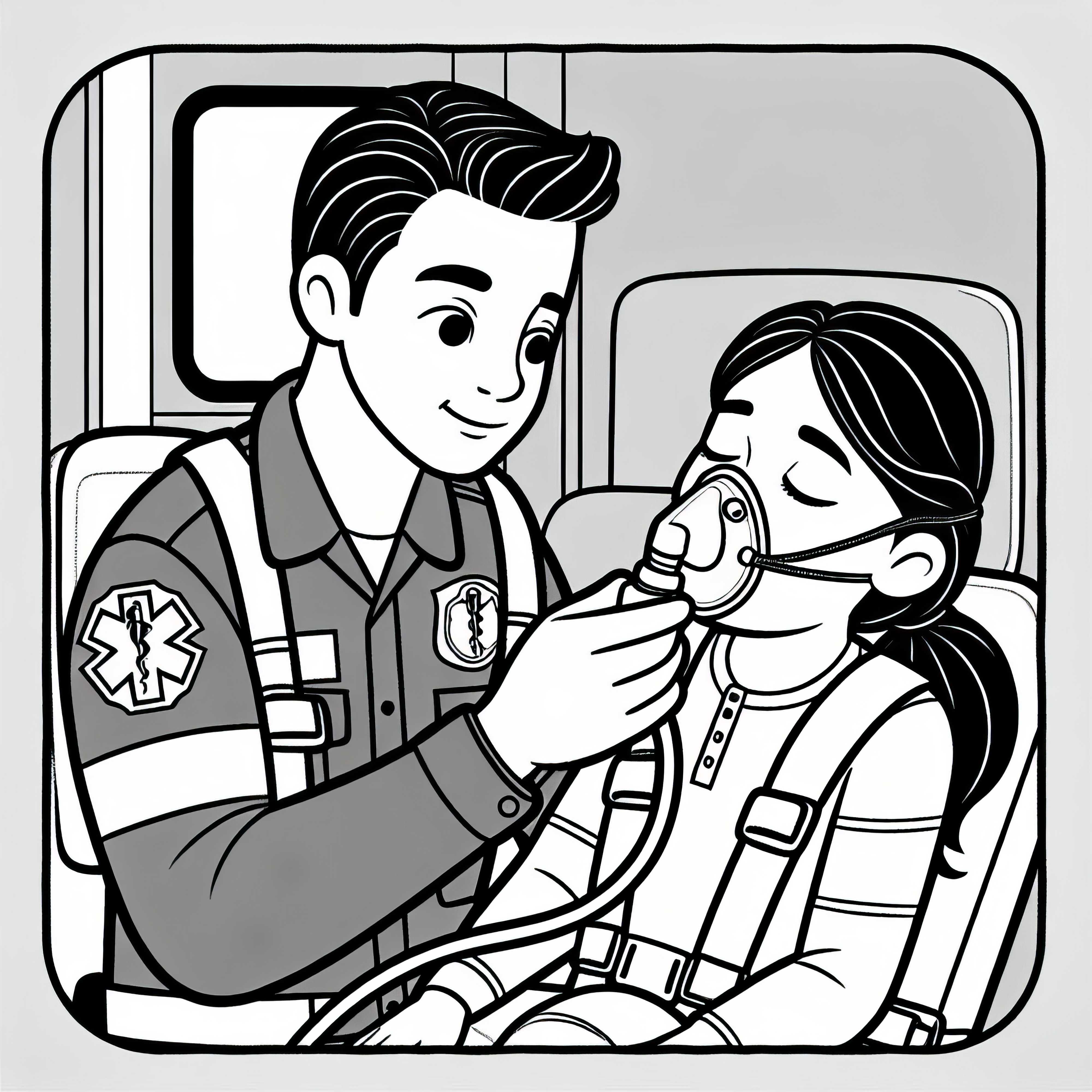 L'ambulancier donne de l'oxygène à la patiente - coloriage gratuit