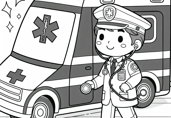 Imagen para colorear de un paramédico en una ambulancia gratis