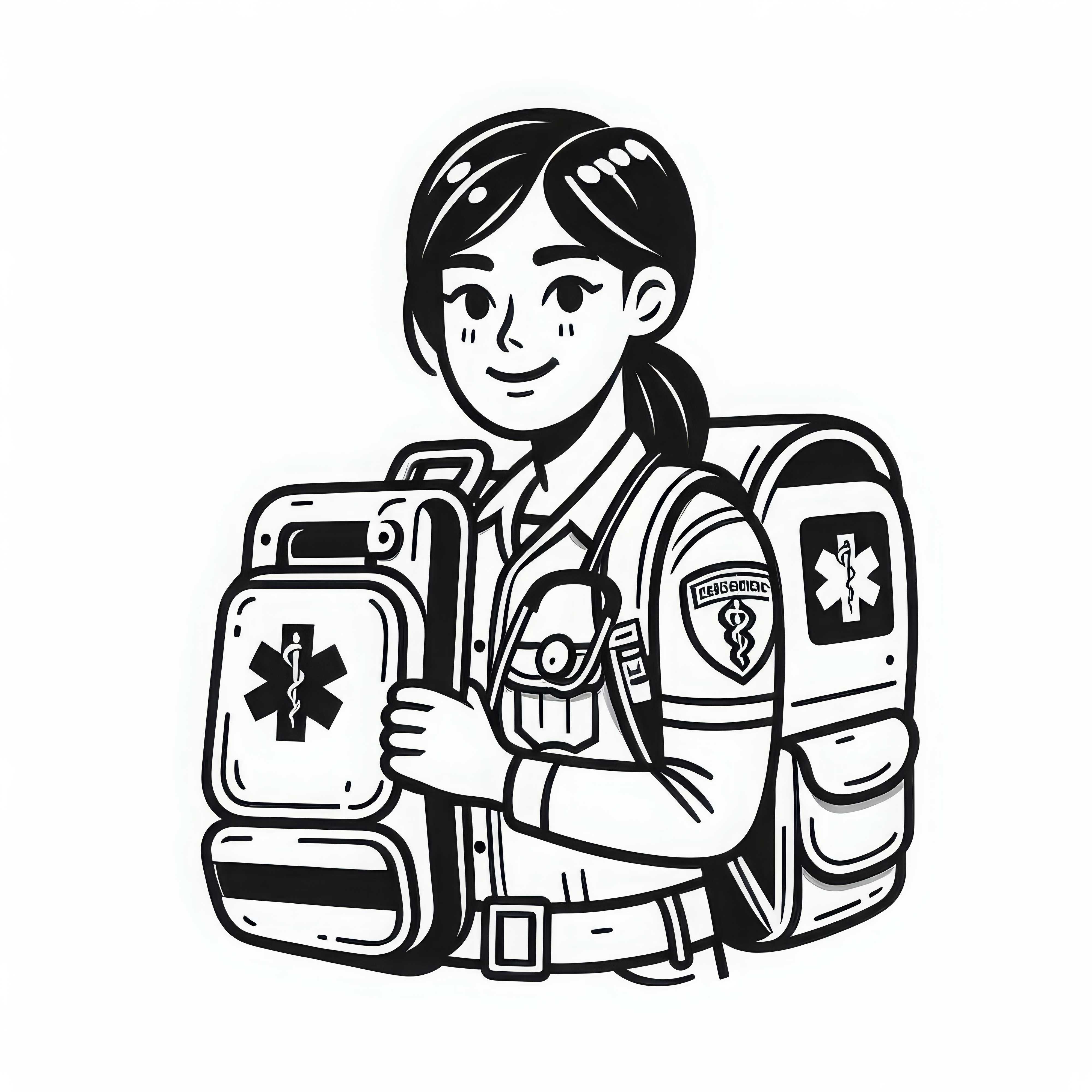 La paramédica lleva una mochila de emergencia al lugar de la intervención - Dibujo para colorear gratis