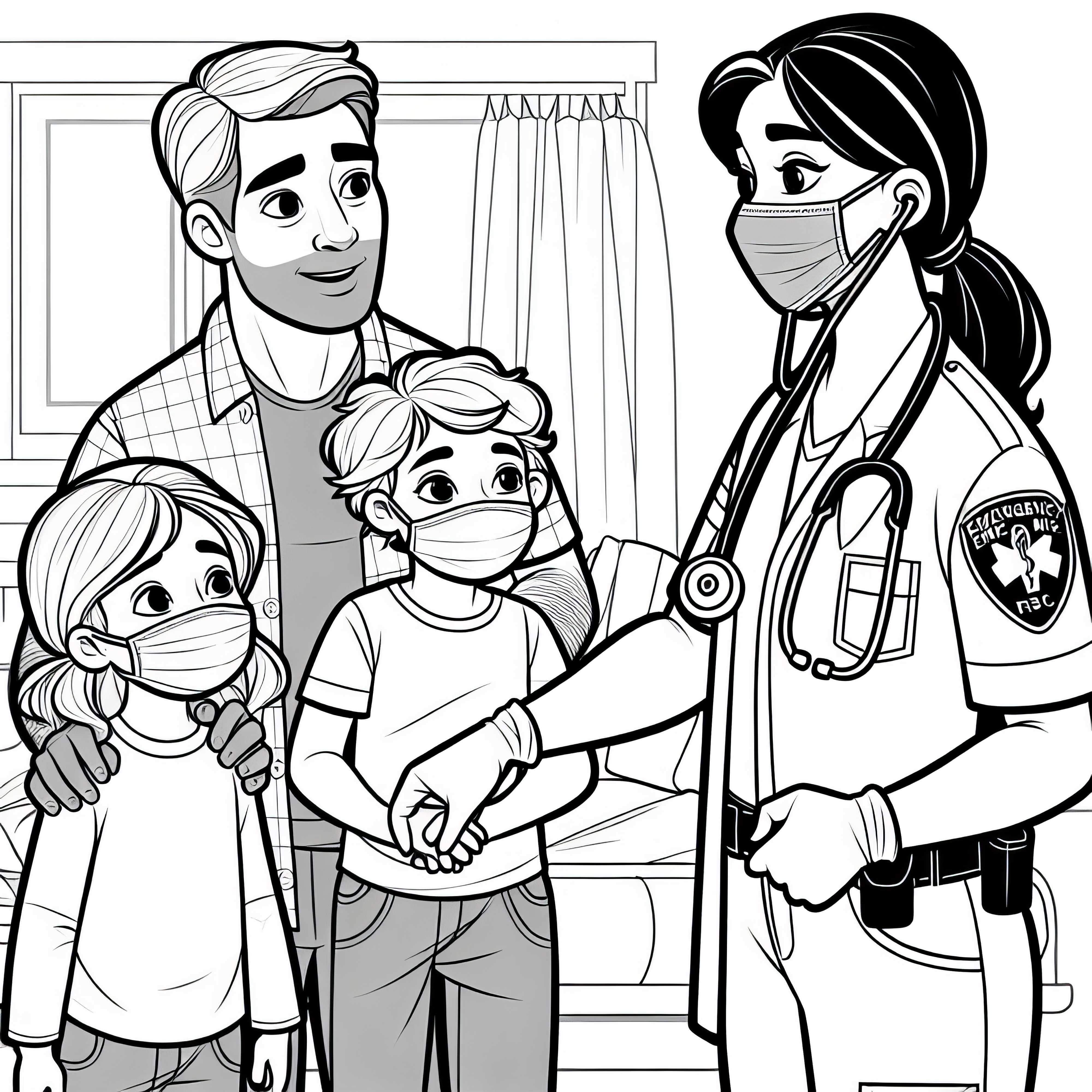 La paramédica habla con la familia - Plantilla para colorear gratis