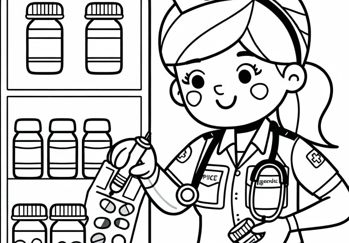 La paramédica prepara medicamentos - plantilla para colorear gratis