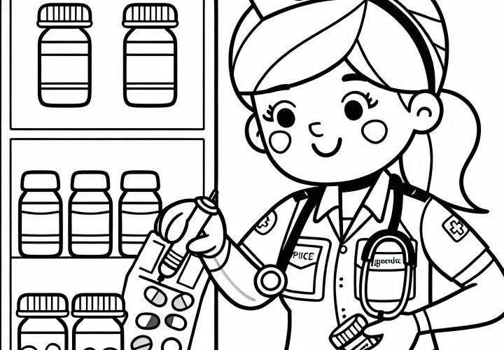 La paramédica prepara medicamentos - plantilla para colorear gratis