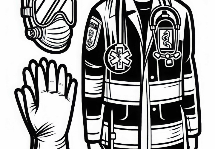 Guantes y mascarilla para paramédicos - Plantilla para colorear gratuita