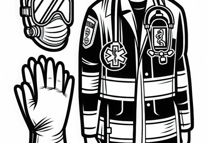 Guantes y mascarilla para paramédicos - Plantilla para colorear gratuita