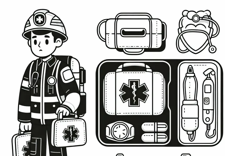 Mochila de emergencia con equipos médicos para socorristas - Dibujo para colorear gratuito