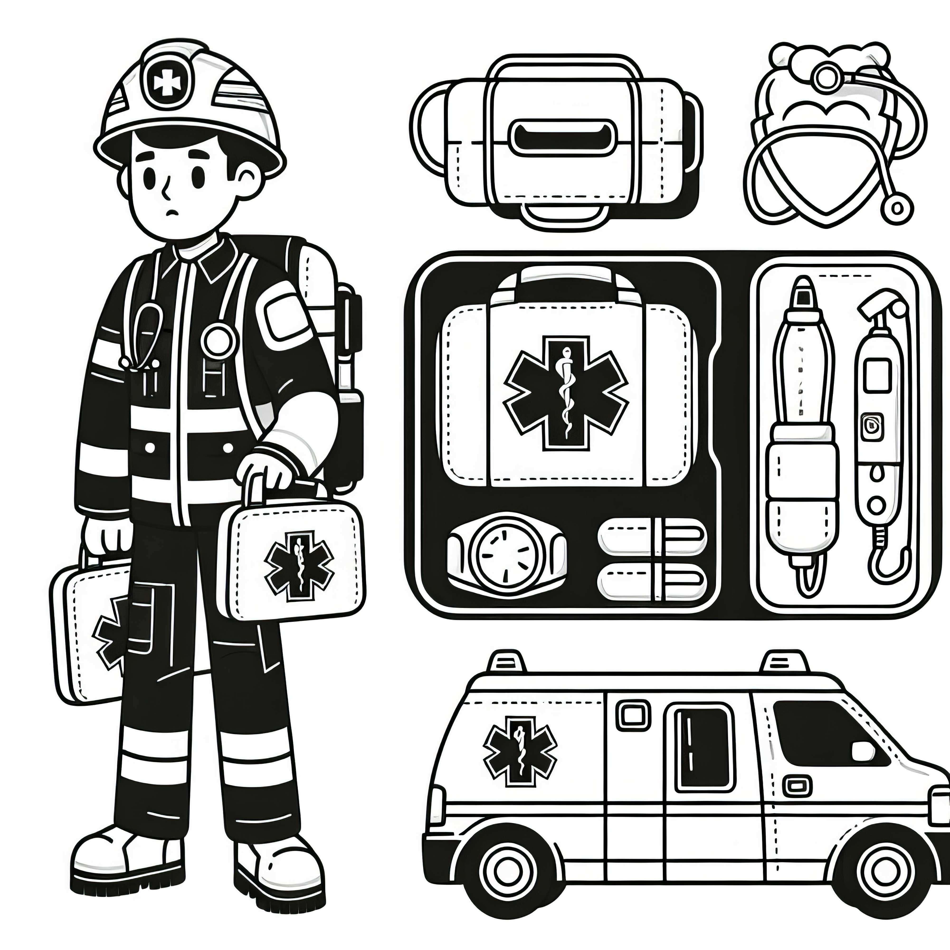 Mochila de emergencia con equipos médicos para paramédicos - Dibujo para colorear gratis