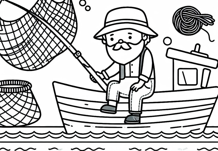 Modèle de coloriage d'un pêcheur - Simple et gratuit