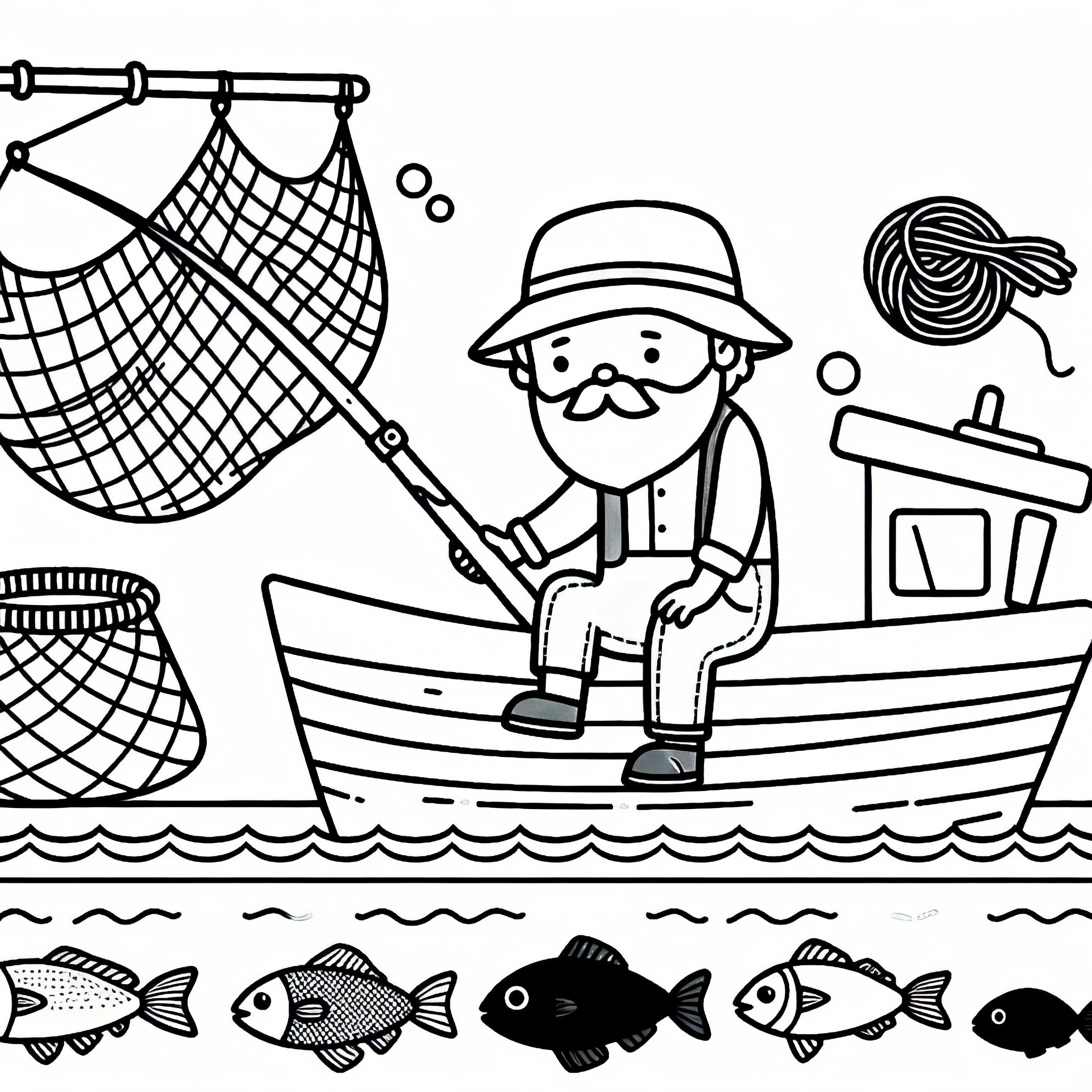 Modèle de coloriage d'un pêcheur - Simple et gratuit