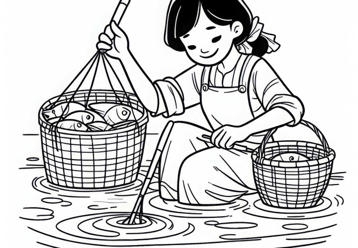 Dessin à colorier de pêcheuse – Offre de téléchargement gratuite