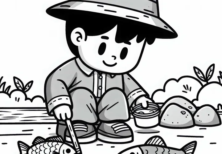 Fisker inspekterer fisk - Malebillede gratis