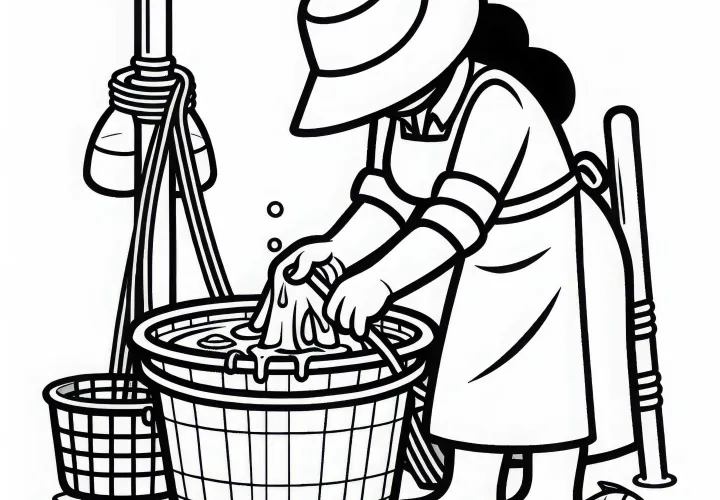 Fiskerinde renser udstyr efter fangst – Malebog gratis
