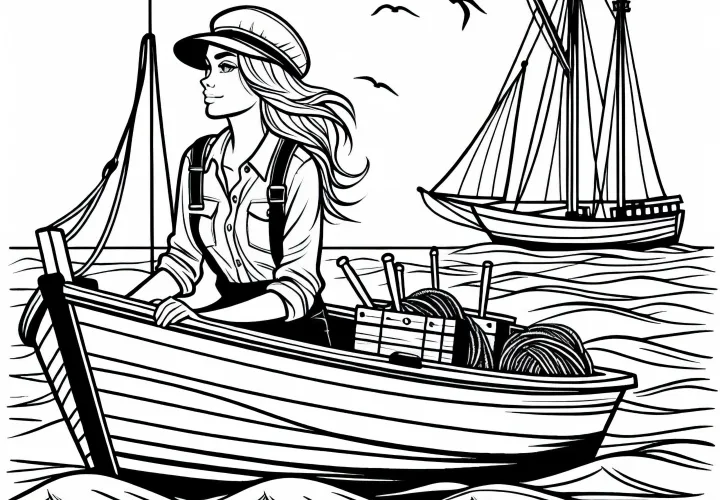 Fiskerinde sejler med båd på søen – Malebillede gratis