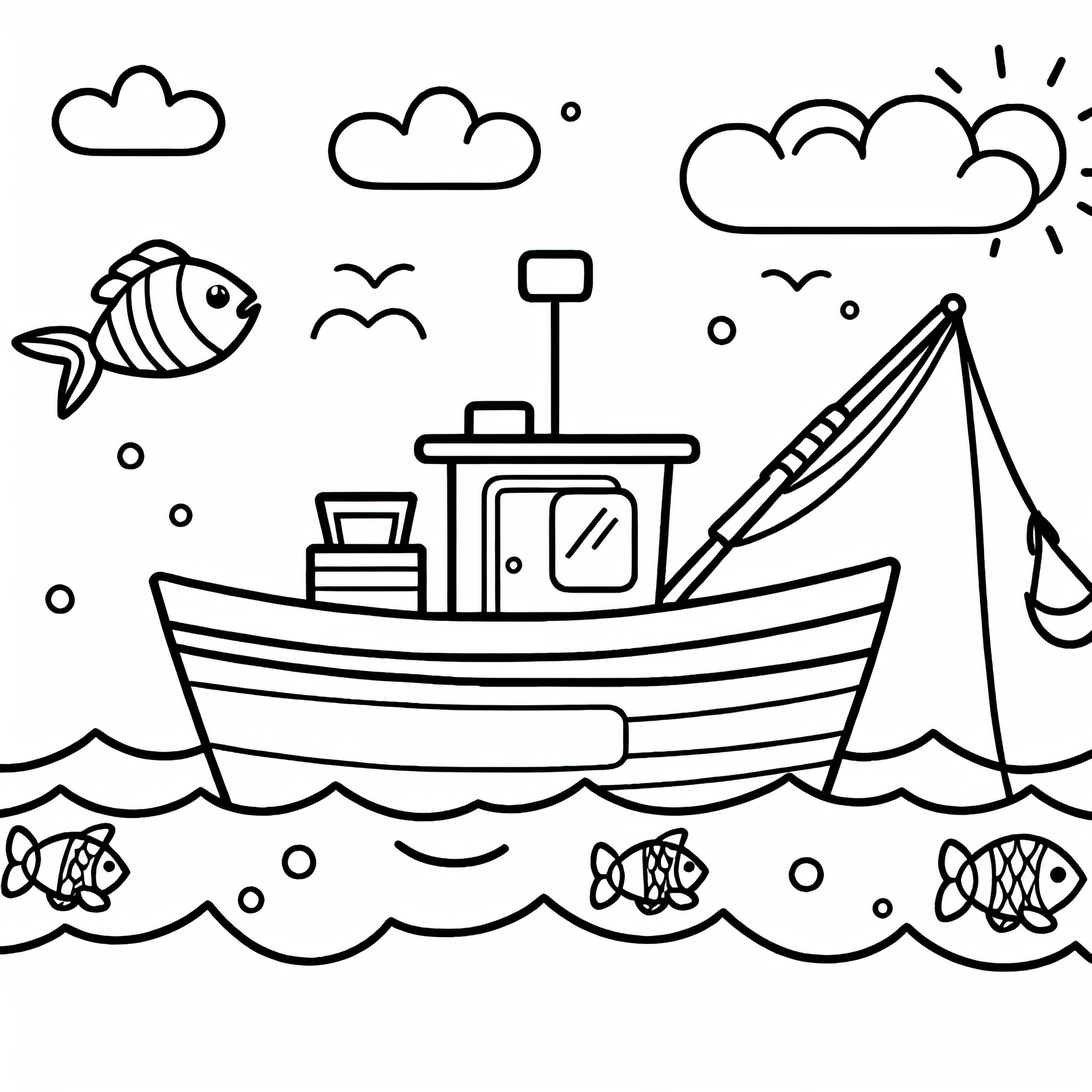 Modèle de coloriage de bateau de pêche simple gratuit