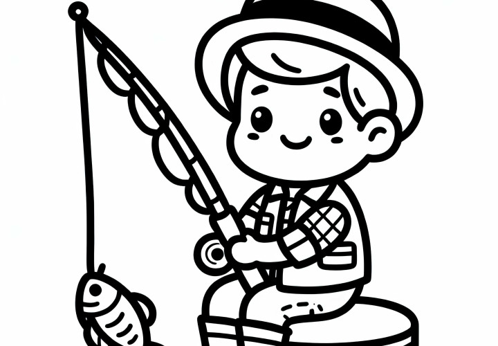Image à colorier d'un pêcheur - Simple et gratuit