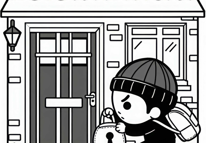Criminal breaks into house - simple coloring template for free Criminal breaks into house - Simple coloring template for free