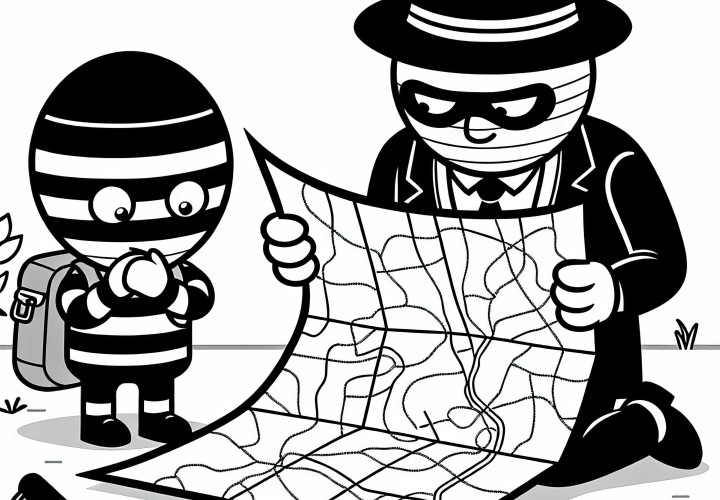 Criminals plan a robbery - Coloring page simple free of charge Criminals plan a robbery - Coloring page simple free