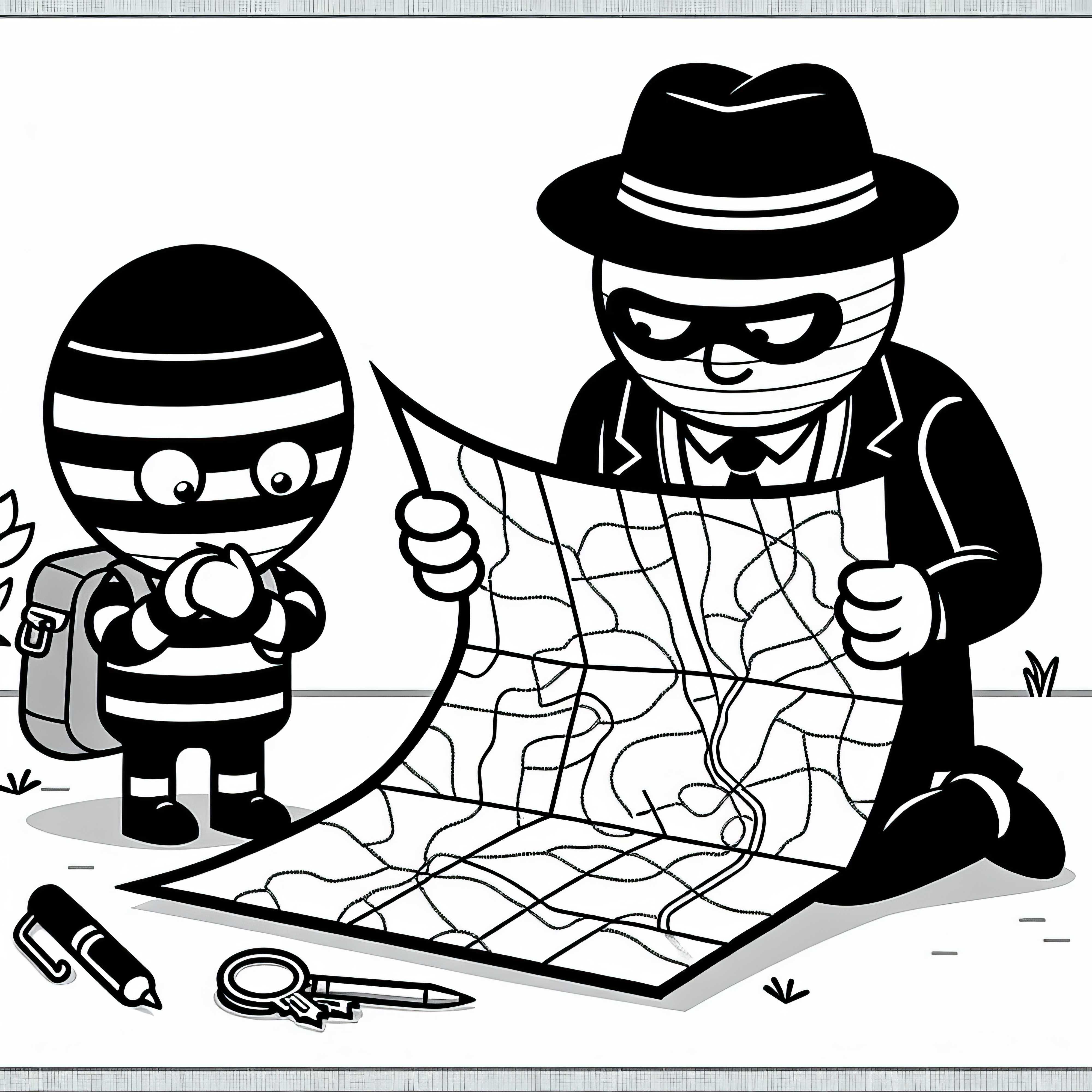 Criminals plan a robbery - coloring page simple free