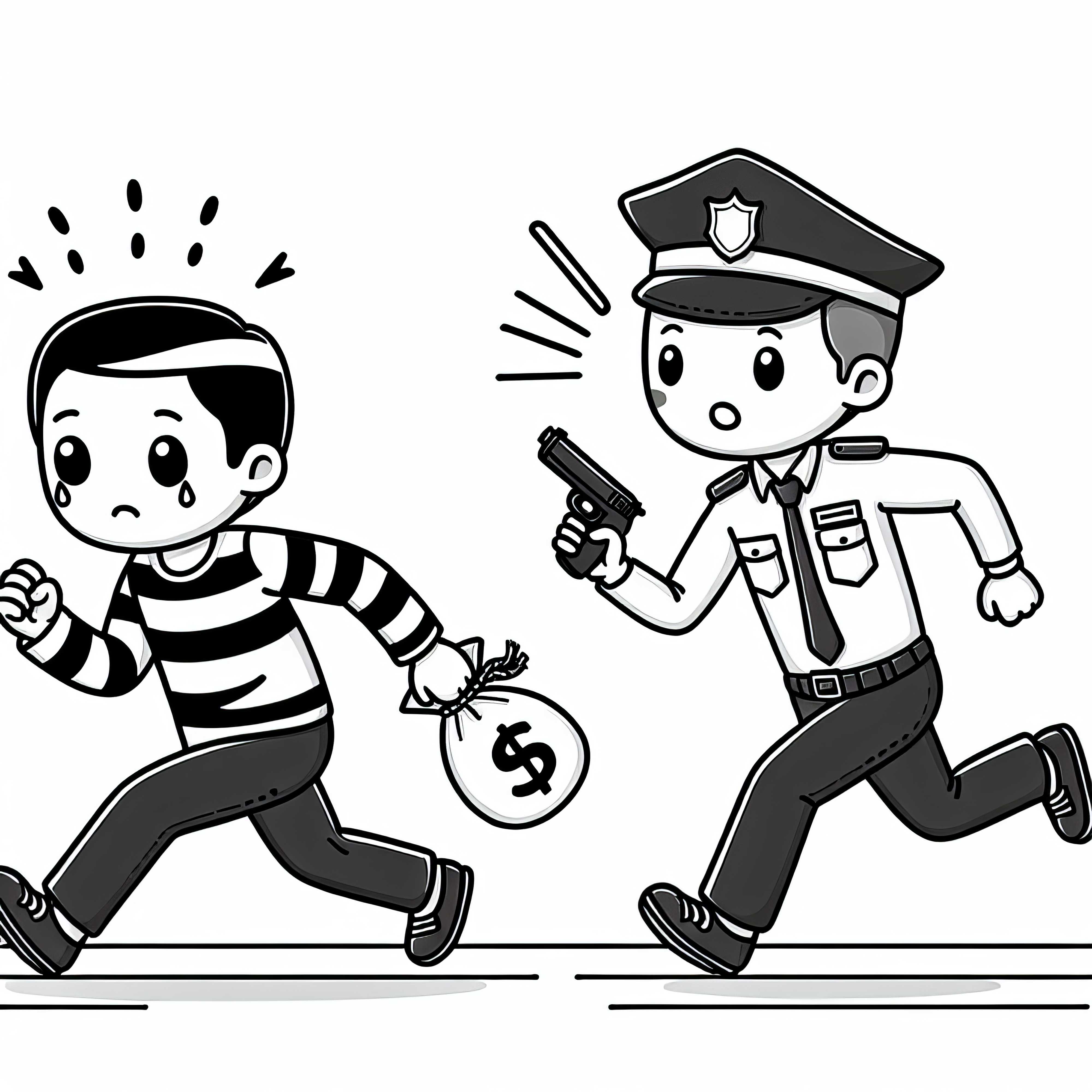 Criminal being pursued by police – Free coloring page