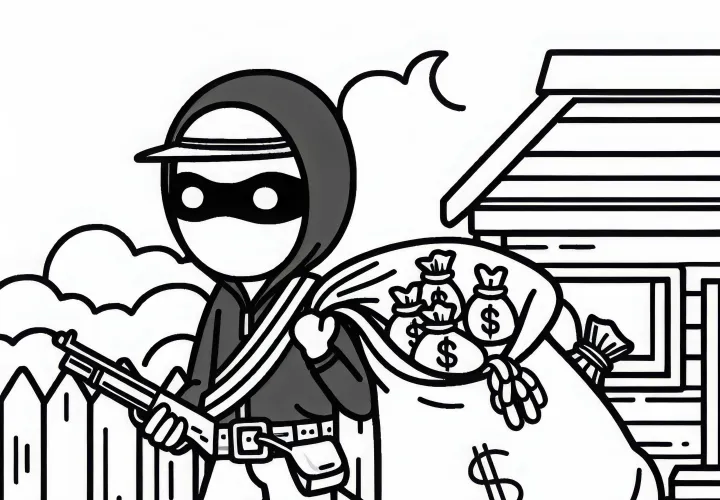 Zločinec nosi plen v vreči - brezplačna barvna predloga