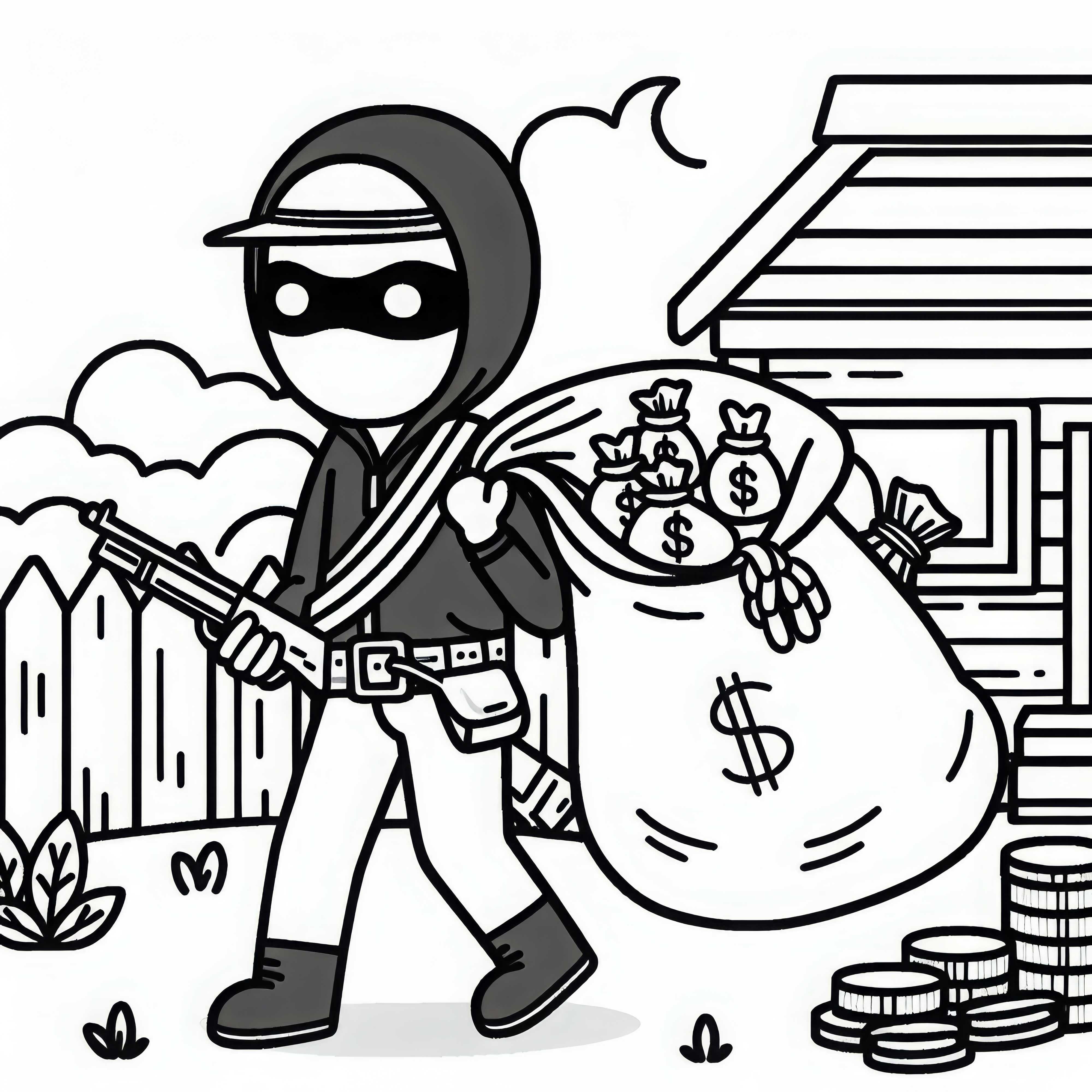 Criminal carries loot away in a sack - Free coloring template