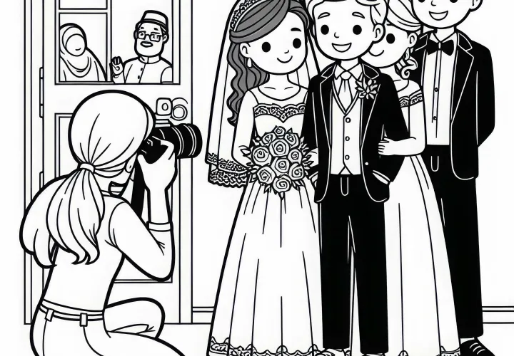 Fotógrafa en boda plantilla para colorear gratis