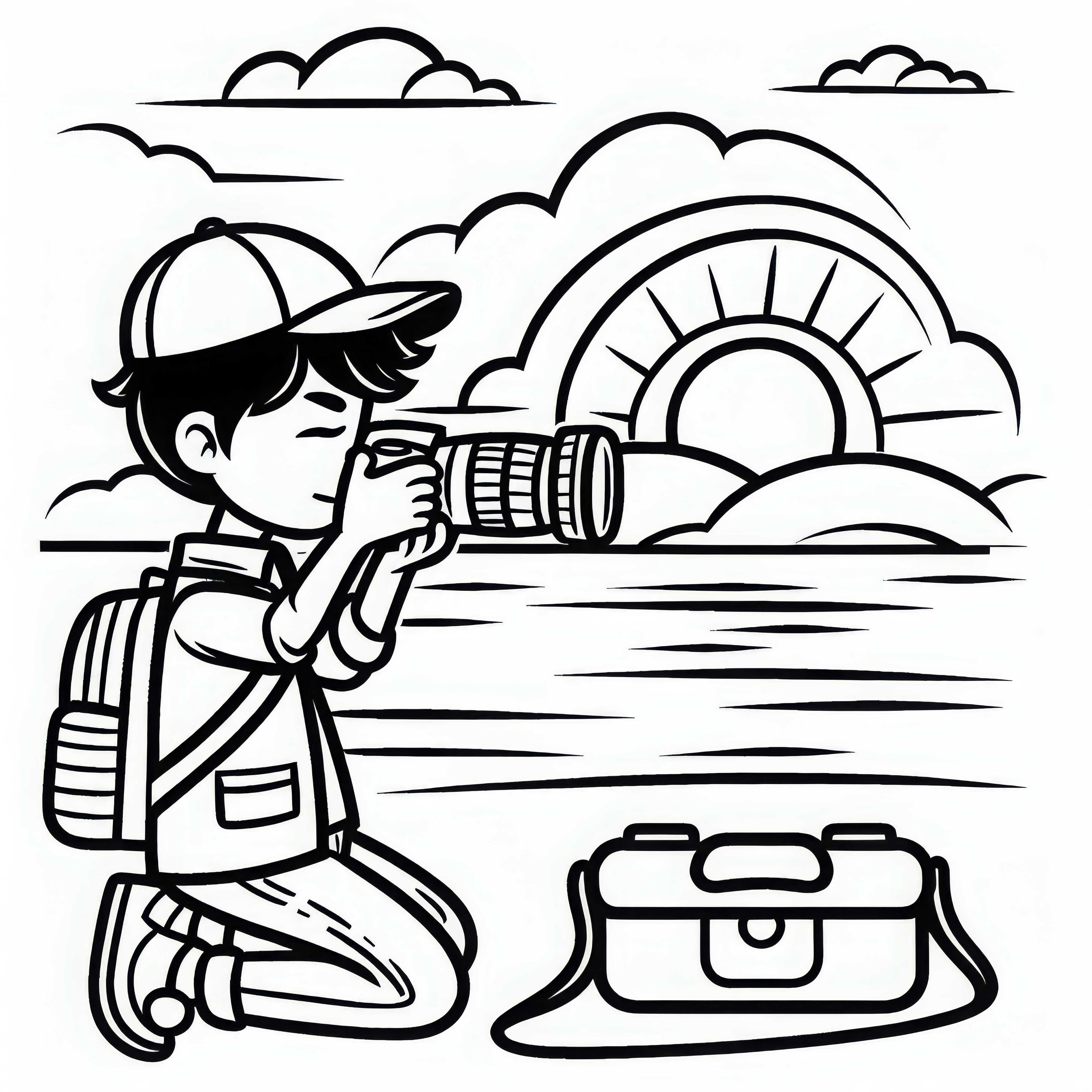 Photographer taking a picture of a sunset: Free coloring page