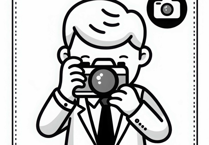 Photographer with Camera Coloring Page Simple Free