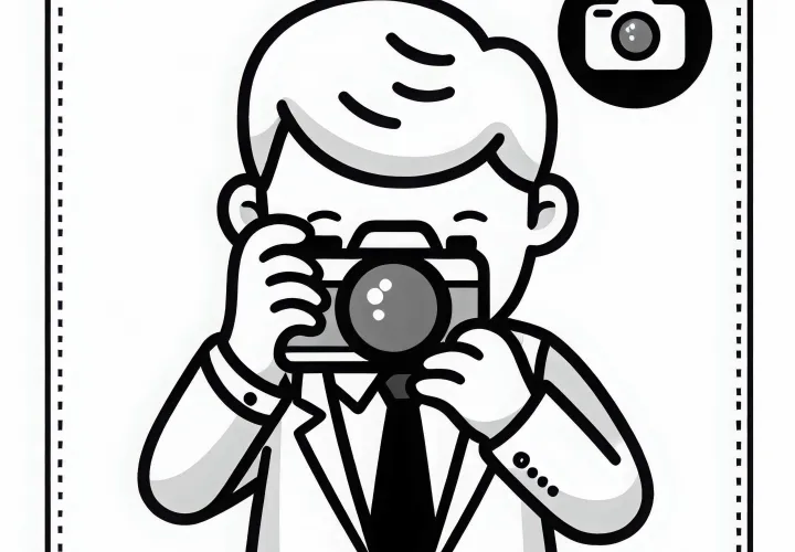 Fotógrafo con cámara plantilla de dibujo sencilla gratuita