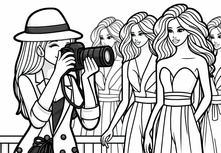 Fotógrafa en pasarela de moda como dibujo para colorear gratis