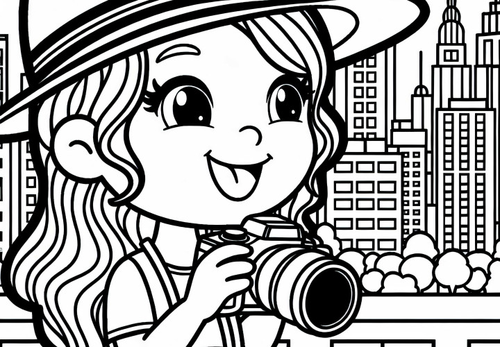 Photographer capturing a cityscape - Free coloring page Photographer capturing a cityscape - Free coloring page
