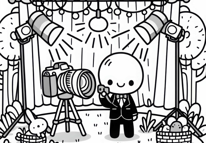 Photographer in the studio with flashlights – Coloring page simple free Photographer in the studio with flashlights – Coloring page simple free