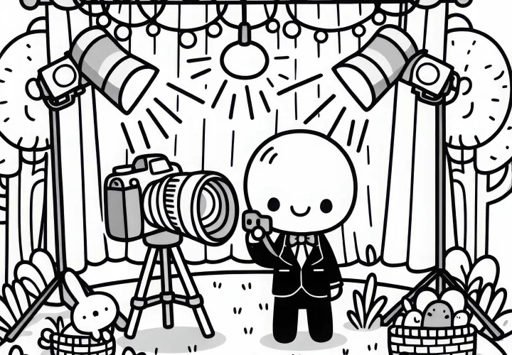 Fotógrafo en el estudio con flashes - Plantilla para colorear sencilla y gratis