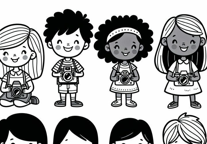 Children with Cameras – Coloring Page Free to Download Children with cameras – Free simple coloring page