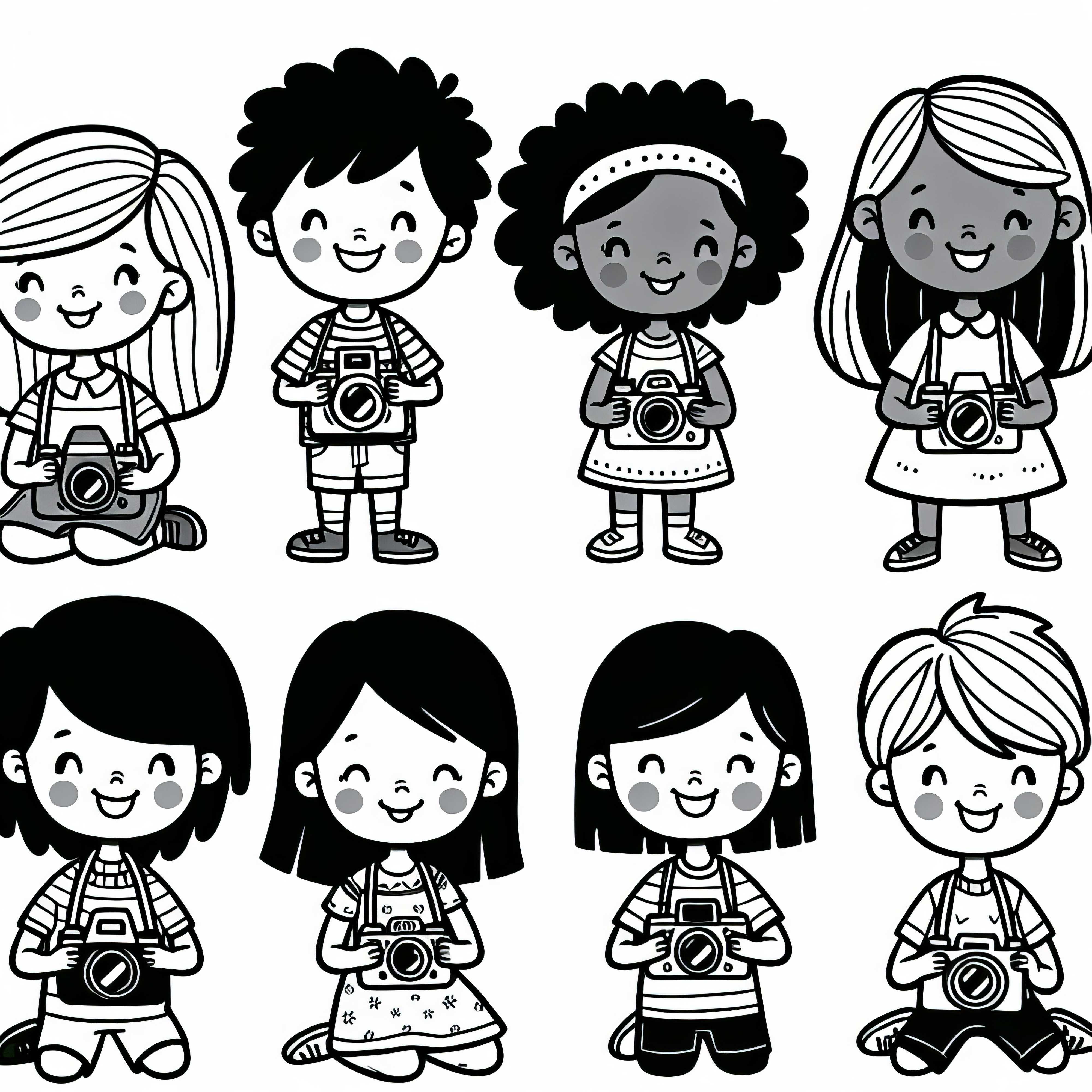 Children with Cameras – Free Coloring Page