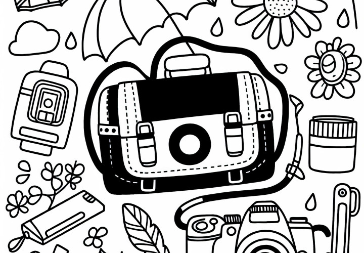 Photographer's camera bag - coloring template simple and free Camera bag of a photographer – Coloring page simple and free