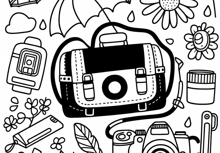 Bolsa de fotos de un fotógrafo - Plantilla para colorear sencilla y gratuita