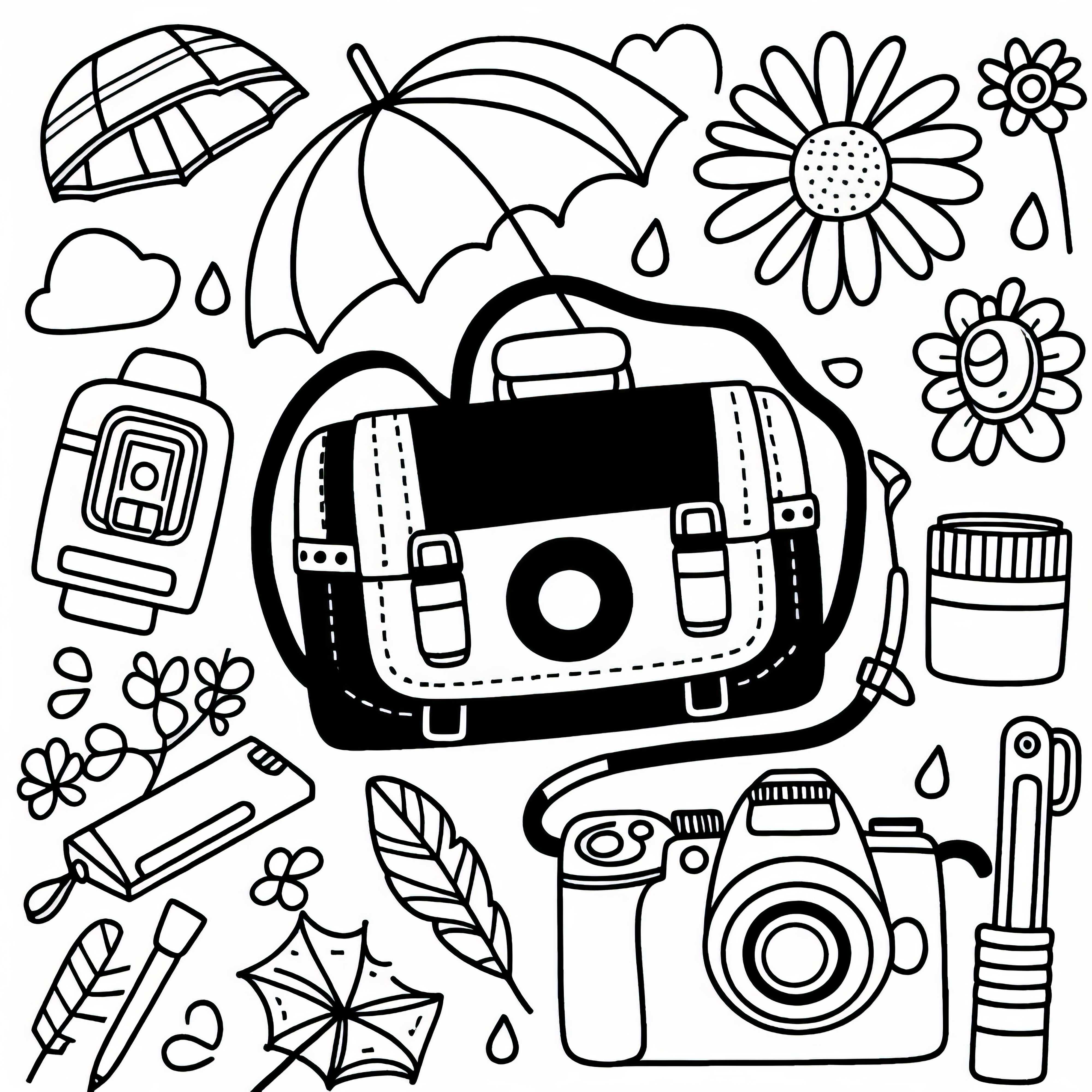 Camera bag of a photographer – Coloring page simple and free