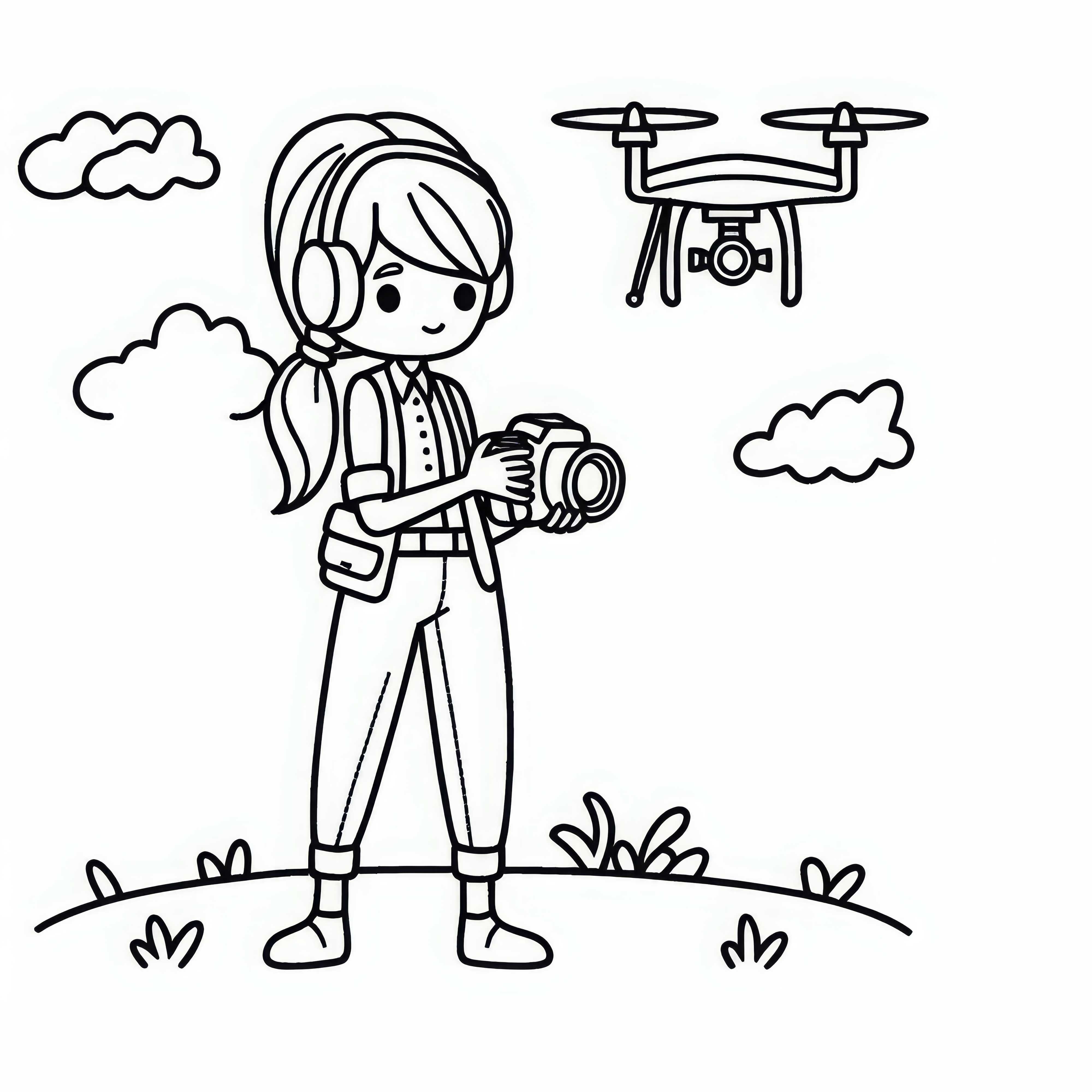 Photographer taking aerial photos with a drone - free coloring page