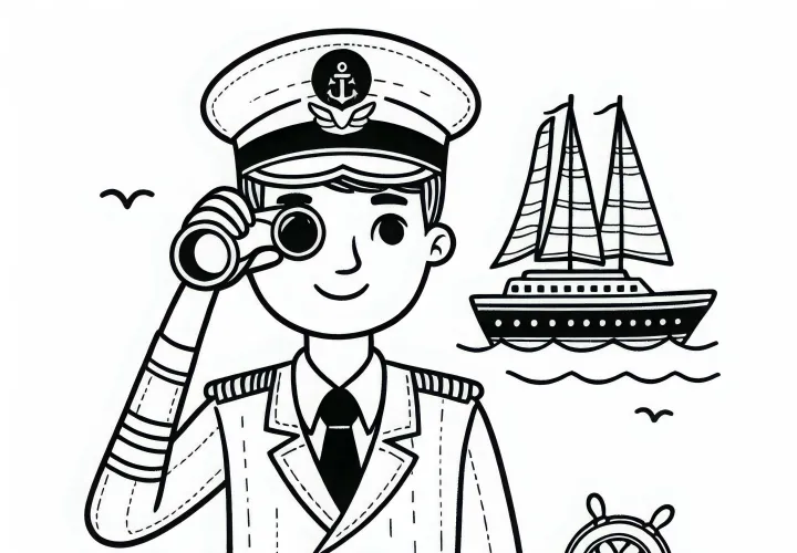 Barvanje slike kapitana ladje preprosto brezplačno